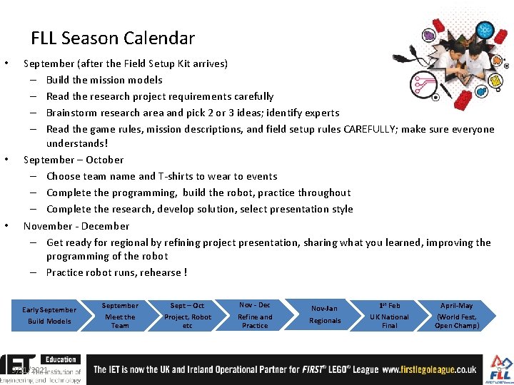 FLL Season Calendar • • • September (after the Field Setup Kit arrives) –