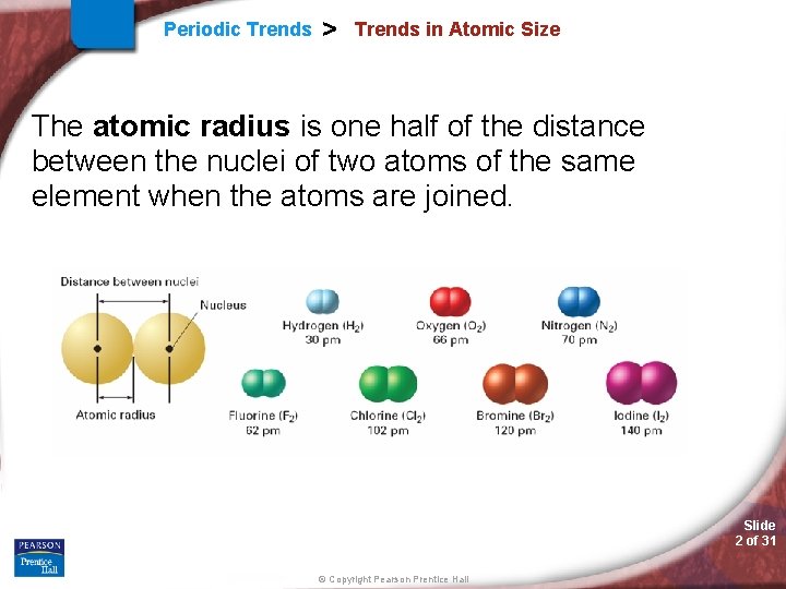 Periodic Trends > Trends in Atomic Size The atomic radius is one half of