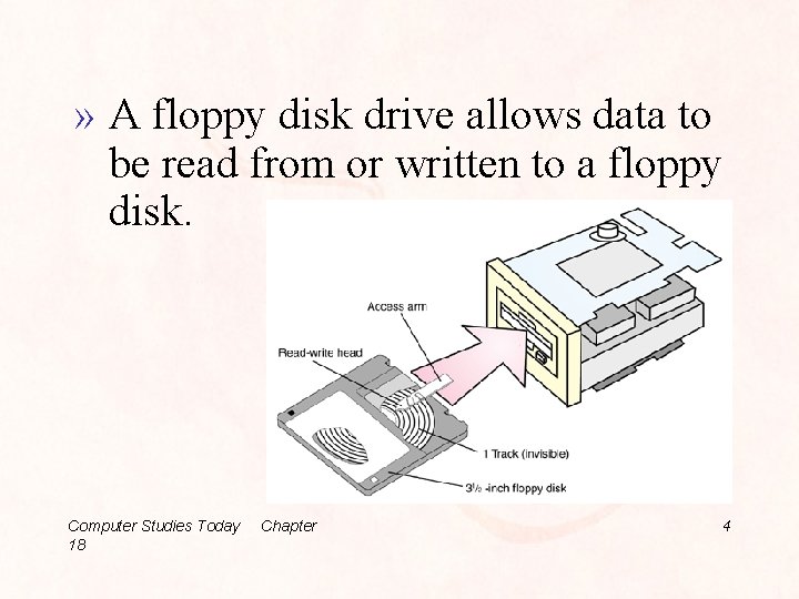 » A floppy disk drive allows data to be read from or written to