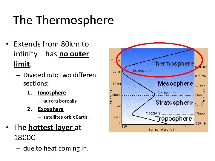 The Thermosphere • Extends from 80 km to infinity – has no outer limit.