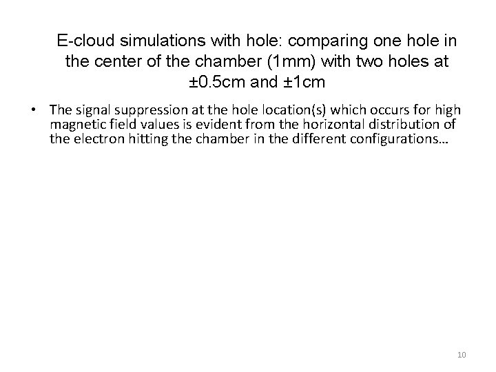 E-cloud simulations with hole: comparing one hole in the center of the chamber (1