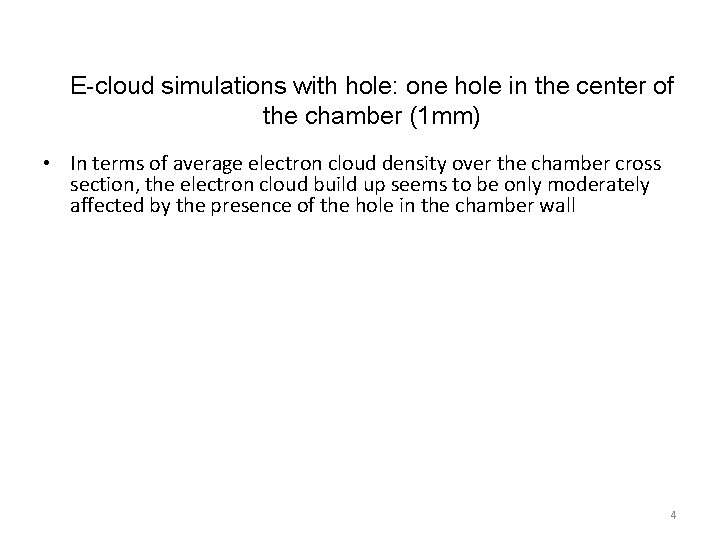 E-cloud simulations with hole: one hole in the center of the chamber (1 mm)