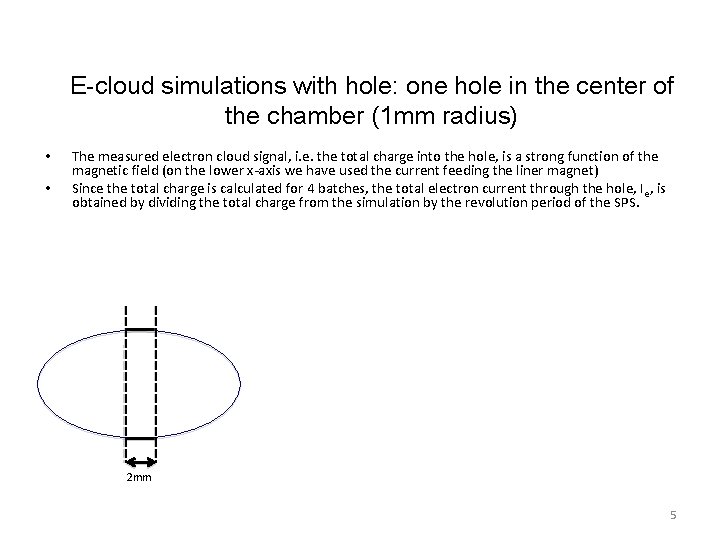 E-cloud simulations with hole: one hole in the center of the chamber (1 mm