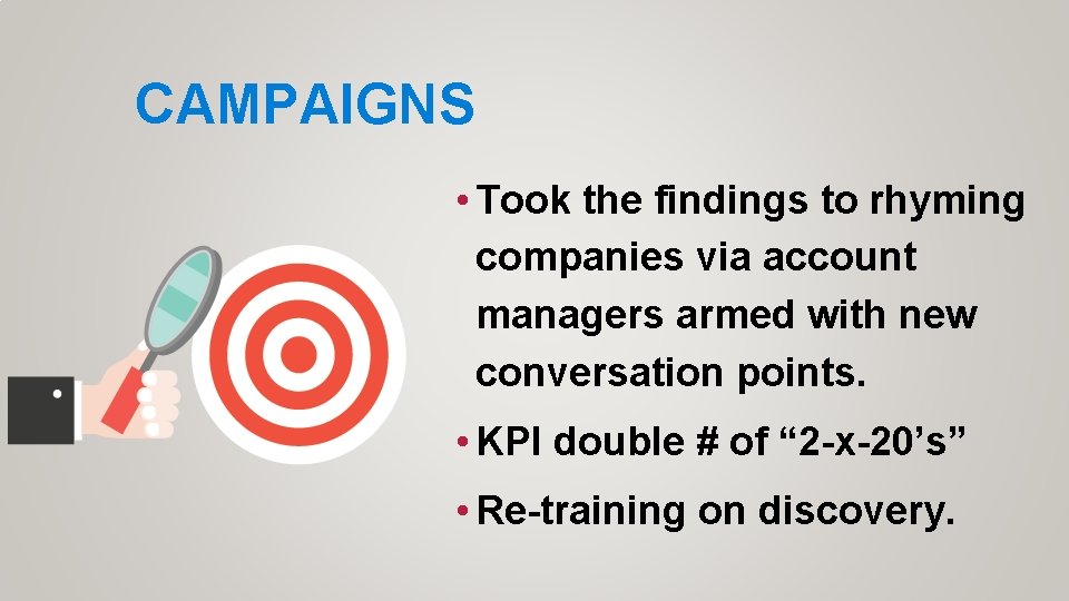 CAMPAIGNS • Took the findings to rhyming companies via account managers armed with new