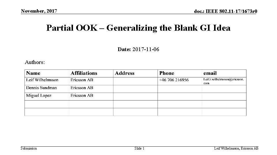 November, 2017 doc. : IEEE 802. 11 -17/1673 r 0 Partial OOK – Generalizing