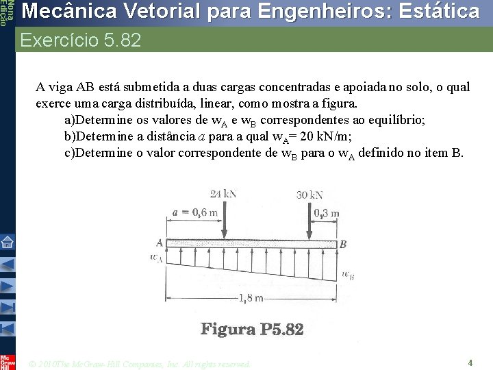 Nona Edição Mecânica Vetorial para Engenheiros: Estática Exercício 5. 82 A viga AB está