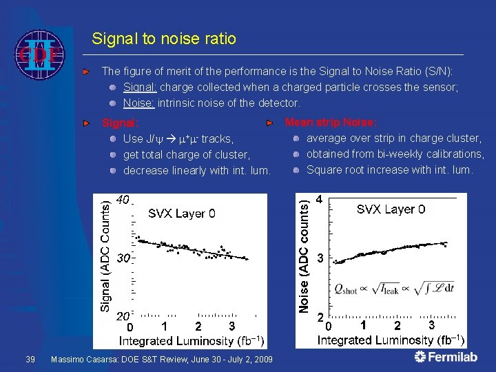 Signal to noise ratio The figure of merit of the performance is the Signal