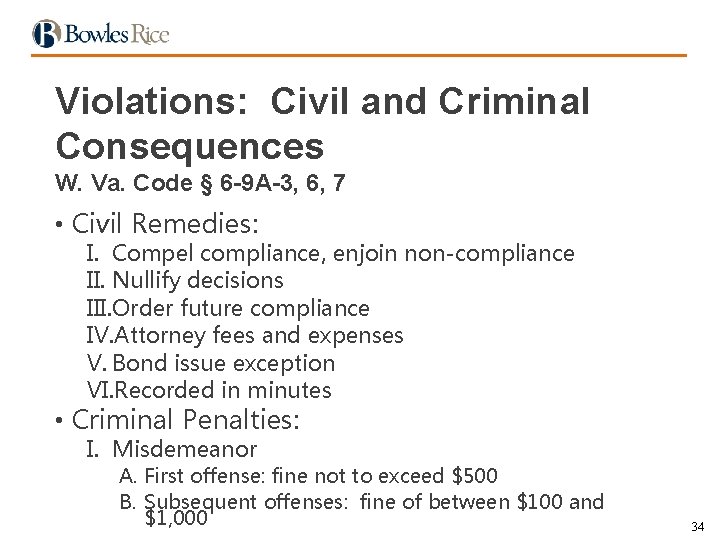 Violations: Civil and Criminal Consequences W. Va. Code § 6 -9 A-3, 6, 7