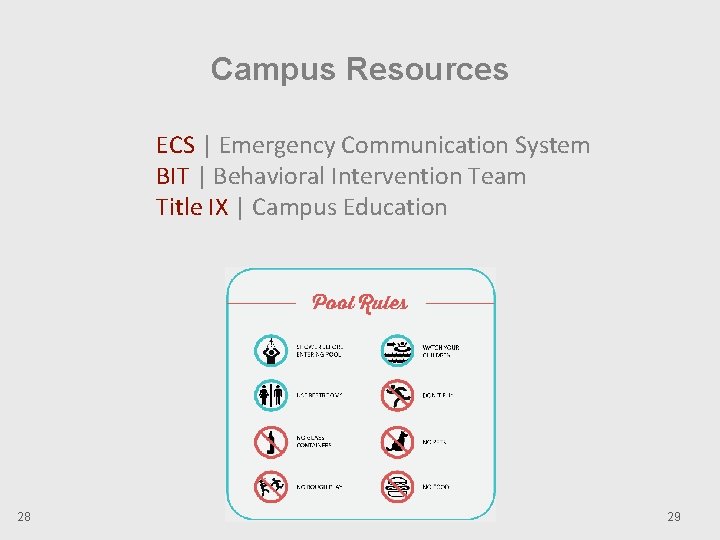 Campus Resources ECS | Emergency Communication System BIT | Behavioral Intervention Team Title IX