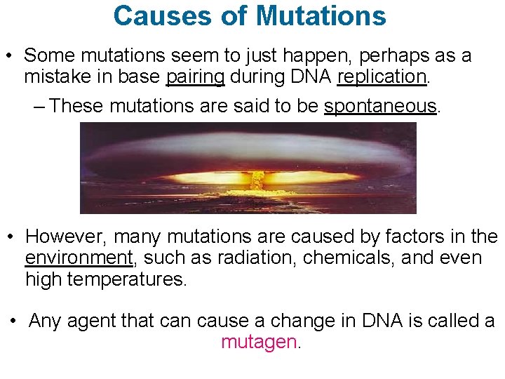 Causes of Mutations • Some mutations seem to just happen, perhaps as a mistake