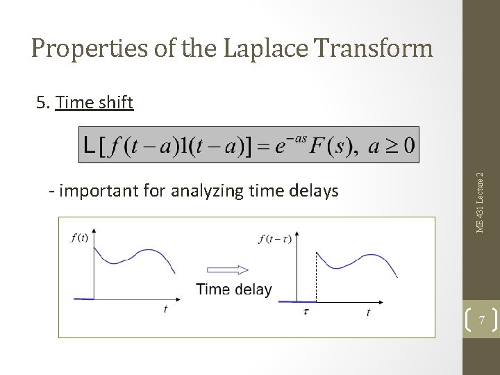 Properties of the Laplace Transform - important for analyzing time delays ME 431 Lecture