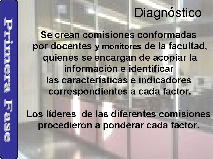 Diagnóstico Se crean comisiones conformadas por docentes y monitores de la facultad, quienes se