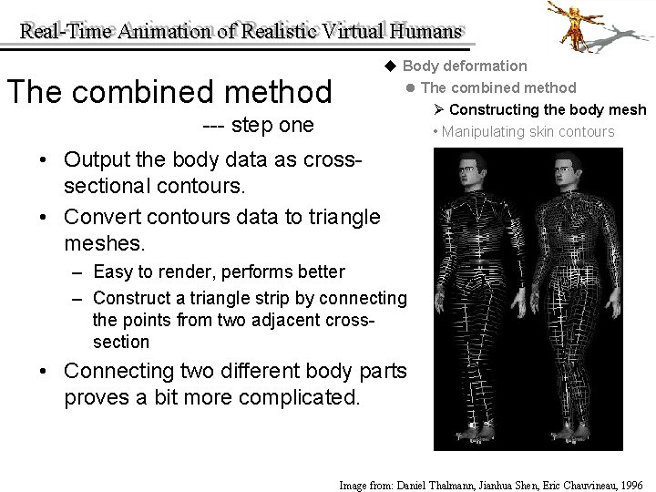 Real-Time Animation of of Realistic Virtual Humans Real-Time u Body deformation l The combined