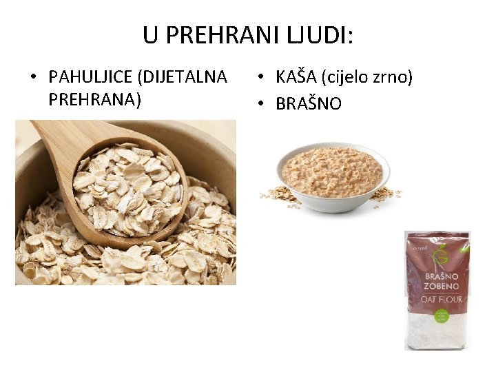 U PREHRANI LJUDI: • PAHULJICE (DIJETALNA PREHRANA) • KAŠA (cijelo zrno) • BRAŠNO 