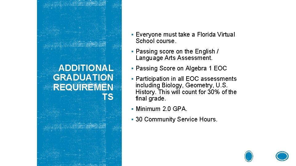 § Everyone must take a Florida Virtual School course. § Passing score on the