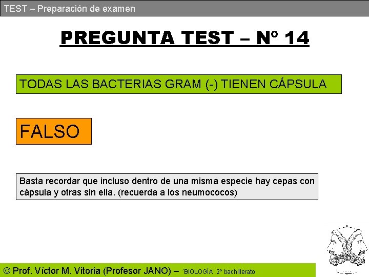 TEST – Preparación de examen PREGUNTA TEST – Nº 14 TODAS LAS BACTERIAS GRAM