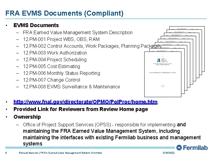 FRA EVMS Documents (Compliant) • EVMS Documents – – – – – • •