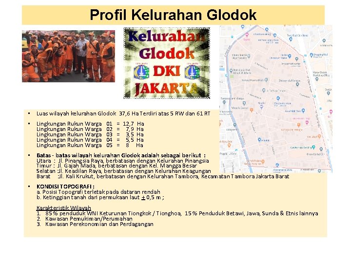 Profil Kelurahan Glodok • Luas wilayah kelurahan Glodok 37, 6 Ha Terdiri atas 5