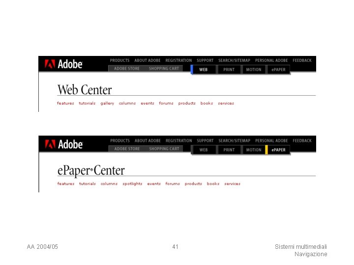 AA 2004/05 41 Sistemi multimediali Navigazione 