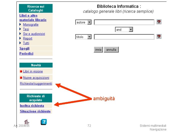 ambiguità AA 2004/05 72 Sistemi multimediali Navigazione 