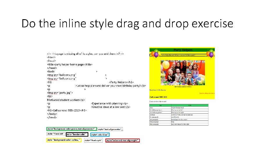 Do the inline style drag and drop exercise 