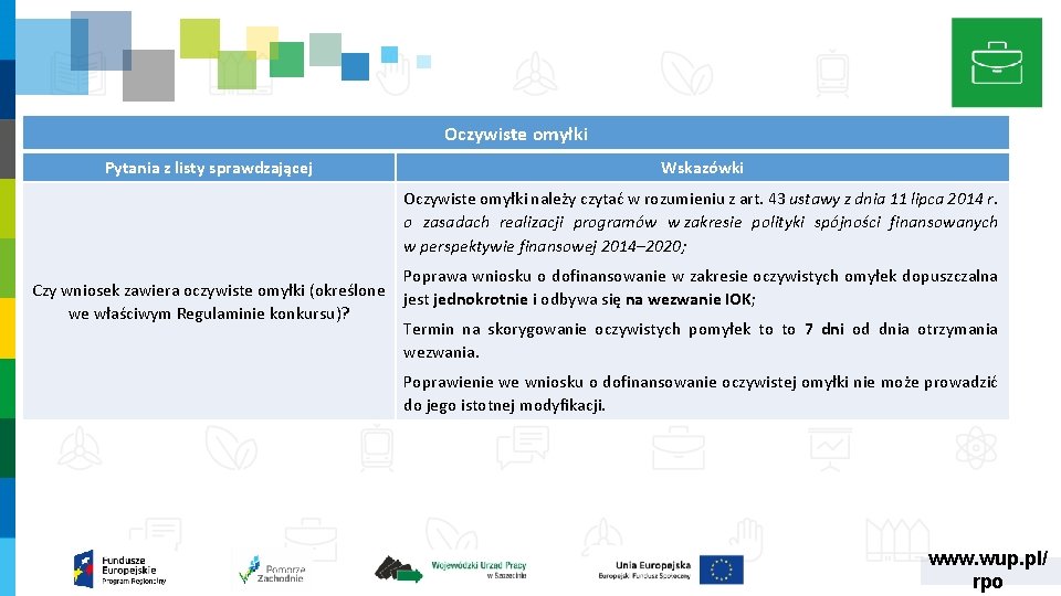 Oczywiste omyłki Pytania z listy sprawdzającej Wskazówki Oczywiste omyłki należy czytać w rozumieniu z