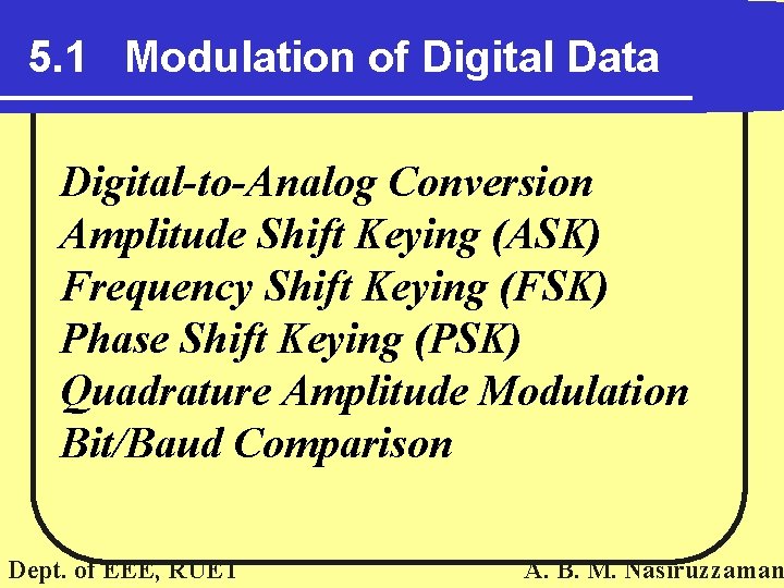 5. 1 Modulation of Digital Data Digital-to-Analog Conversion Amplitude Shift Keying (ASK) Frequency Shift