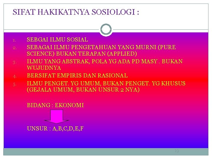 SIFAT HAKIKATNYA SOSIOLOGI : 1. 2. 3. 4. 5. SEBGAI ILMU SOSIAL SEBAGAI ILMU