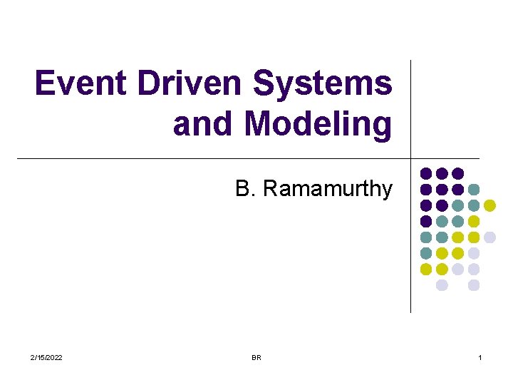 Event Driven Systems and Modeling B. Ramamurthy 2/15/2022 BR 1 