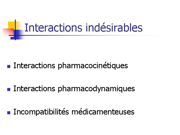 Interactions indésirables Interactions pharmacocinétiques Interactions pharmacodynamiques Incompatibilités médicamenteuses 
