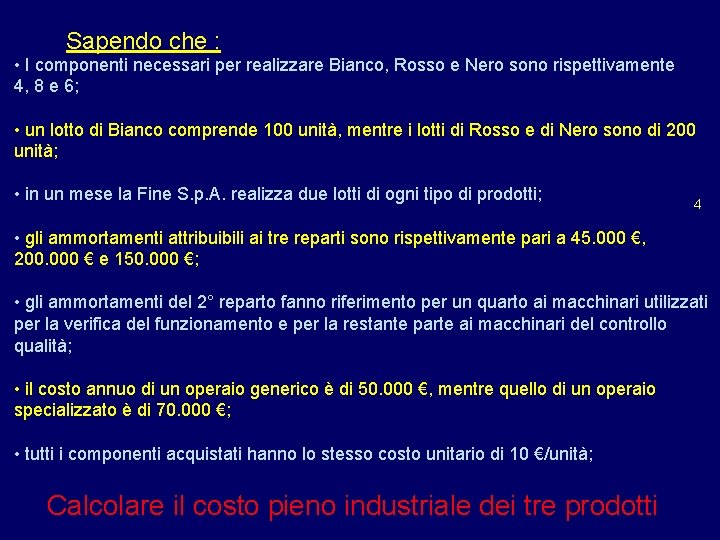 Sapendo che : • I componenti necessari per realizzare Bianco, Rosso e Nero sono