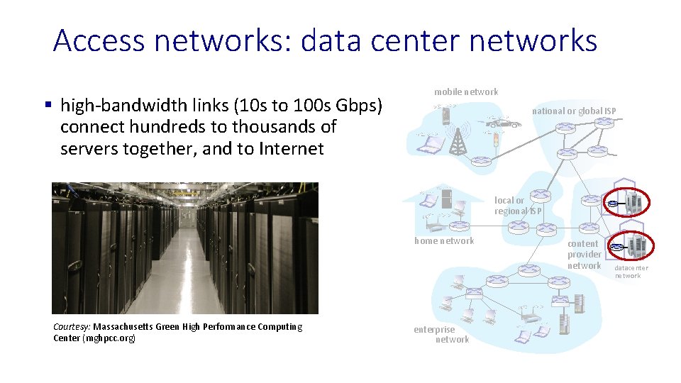 Access networks: data center networks § high-bandwidth links (10 s to 100 s Gbps)