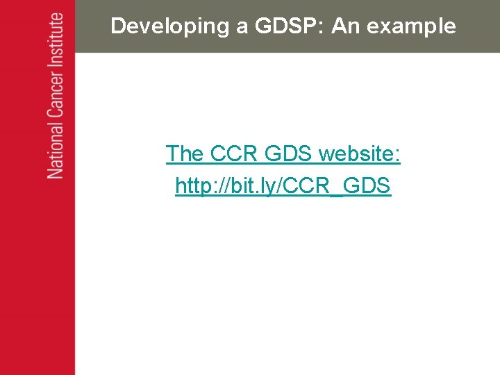 Developing a GDSP: An example The CCR GDS website: http: //bit. ly/CCR_GDS 