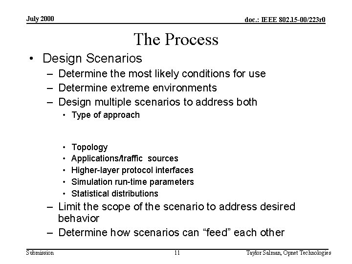 July 2000 doc. : IEEE 802. 15 -00/223 r 0 The Process • Design