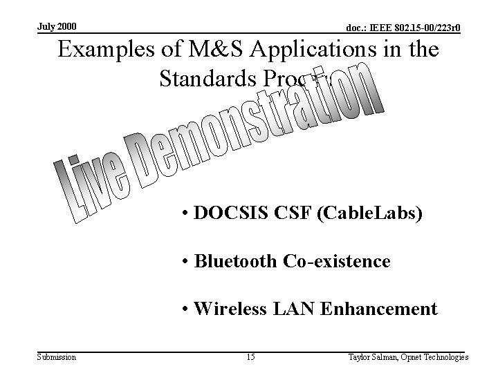 July 2000 doc. : IEEE 802. 15 -00/223 r 0 Examples of M&S Applications