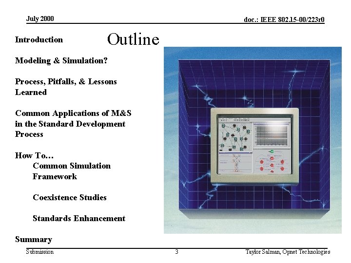 July 2000 Introduction doc. : IEEE 802. 15 -00/223 r 0 Outline Modeling &