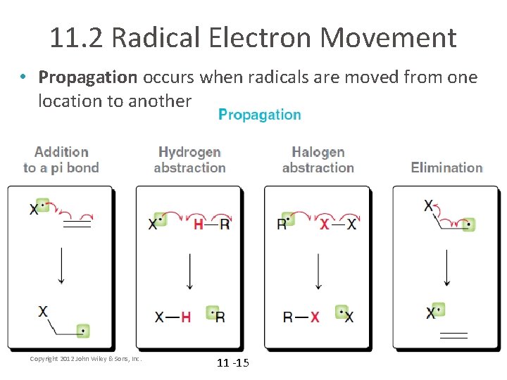 11. 2 Radical Electron Movement • Propagation occurs when radicals are moved from one