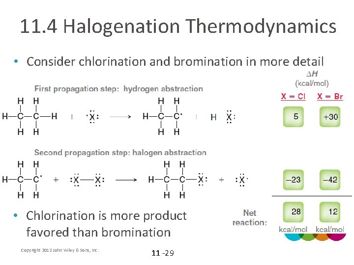 11. 4 Halogenation Thermodynamics • Consider chlorination and bromination in more detail • Chlorination