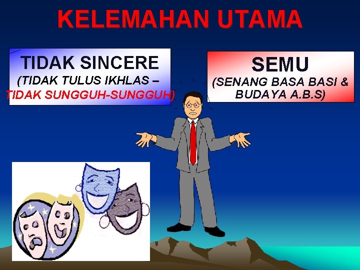 KELEMAHAN UTAMA TIDAK SINCERE (TIDAK TULUS IKHLAS – TIDAK SUNGGUH-SUNGGUH) SEMU (SENANG BASA BASI