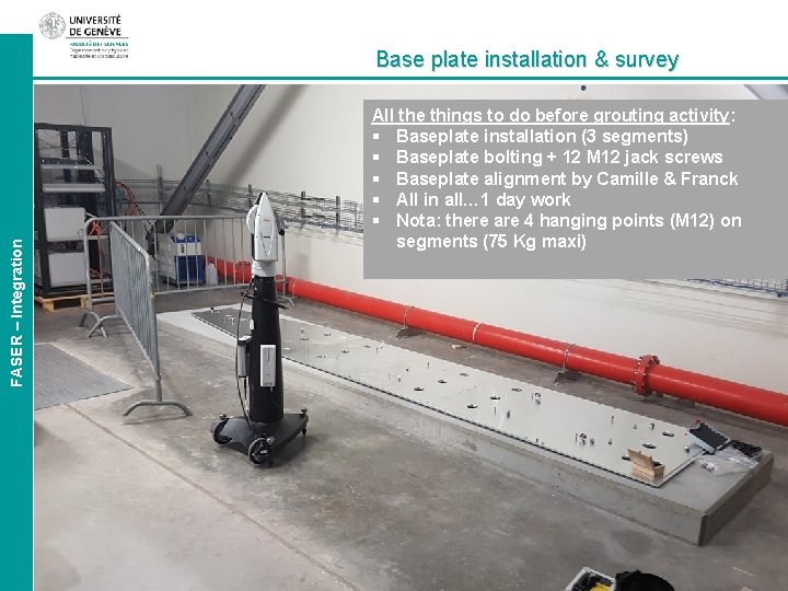 FASER – Integration Base plate installation & survey All the things to do before