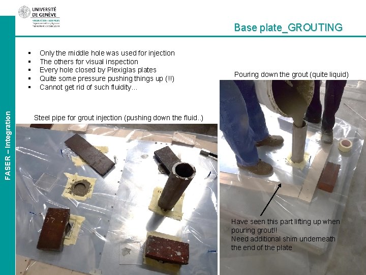 Base plate_GROUTING FASER – Integration § § § Only the middle hole was used