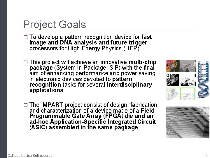 Project Goals � To develop a pattern recognition device for fast image and DNA