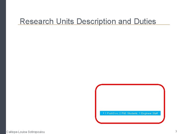 Research Units Description and Duties • 1 Post-Doc, 2 Ph. D Students, 1 Engineer