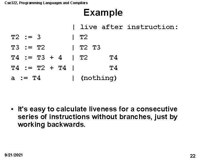 Cse 322, Programming Languages and Compilers Example | T 2 : = 3 |