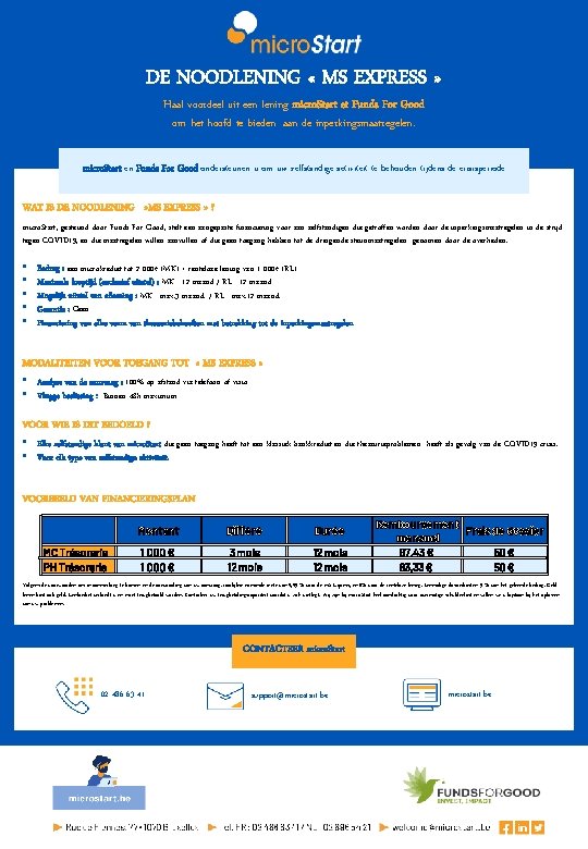 DE NOODLENING « MS EXPRESS » Haal voordeel uit een lening micro. Start et