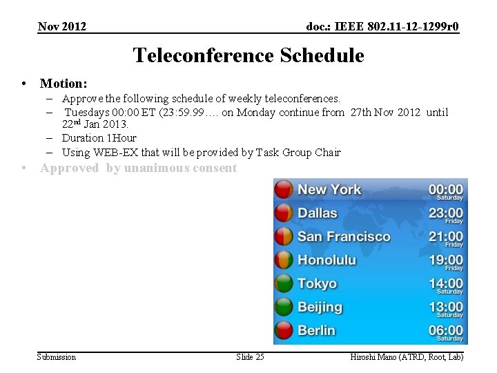Nov 2012 doc. : IEEE 802. 11 -12 -1299 r 0 Teleconference Schedule •