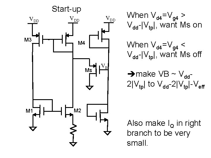 Start-up VDD M 3 VDD M 1 When Vd 4=Vg 4 < Vdd-|Vtp|, want