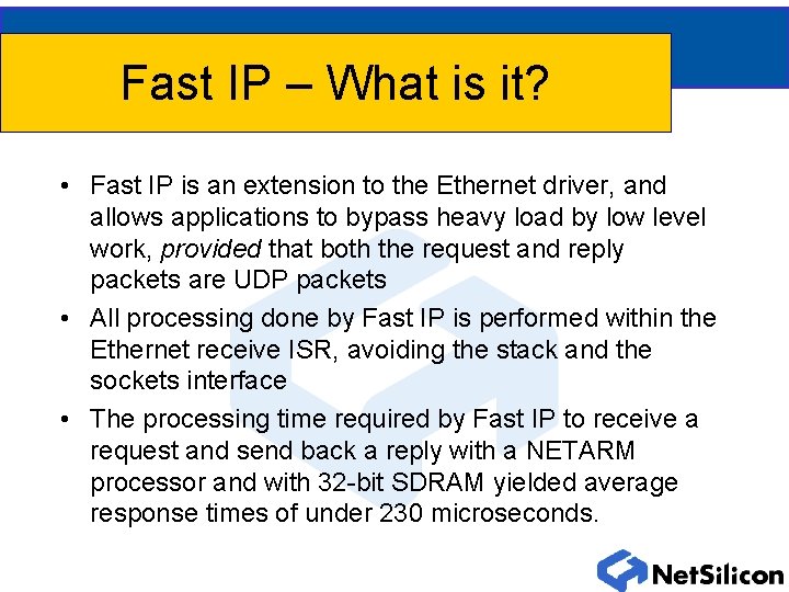 Fast IP – What is it? • Fast IP is an extension to the Fast IP – What is it? • Fast IP is an extension to the