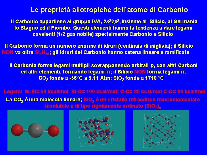 Le proprietà allotropiche dell’atomo di Carbonio Il Carbonio appartiene al gruppo IVA, 2 s