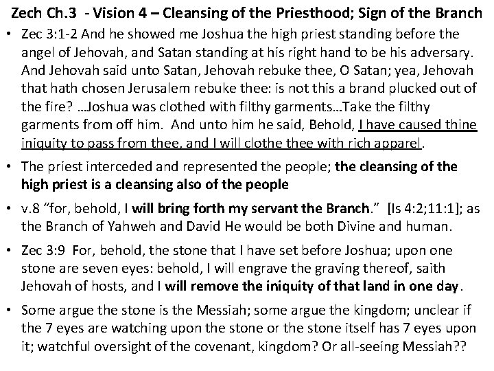 Zech Ch. 3 - Vision 4 – Cleansing of the Priesthood; Sign of the